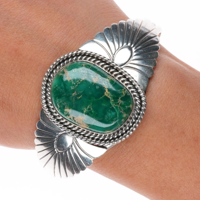 6.5" M Spencer Navajo sterling silver green turquoise cuff bracelet