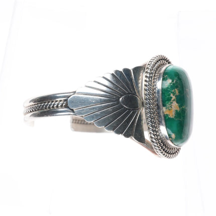 6.5" M Spencer Navajo sterling silver green turquoise cuff bracelet