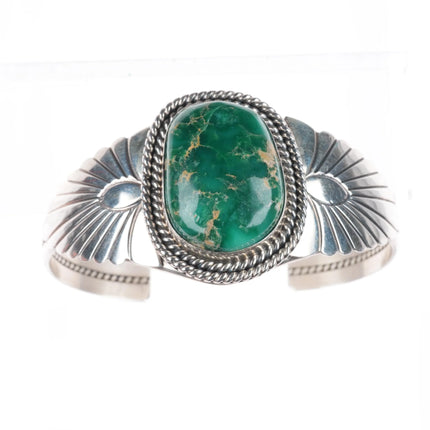 6.5" M Spencer Navajo sterling silver green turquoise cuff bracelet