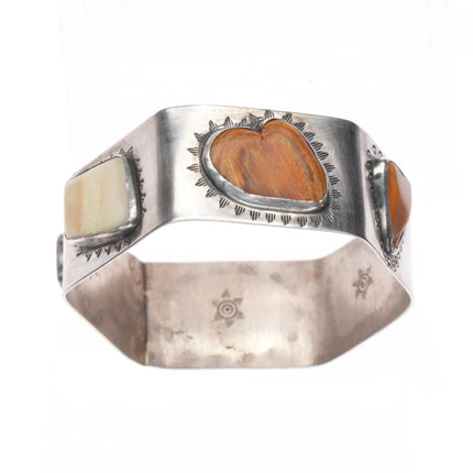 8" TH Southwestern sterling silver fossil/petrified bone/jasper bangle bracelet