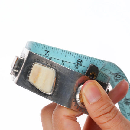 8" TH Southwestern sterling silver fossil/petrified bone/jasper bangle bracelet