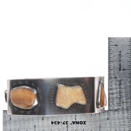 8" TH Southwestern sterling silver fossil/petrified bone/jasper bangle bracelet