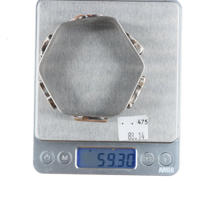 8" TH Southwestern sterling silver fossil/petrified bone/jasper bangle bracelet