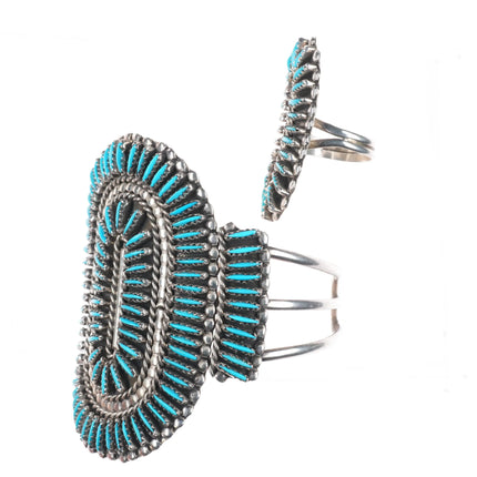 6.6" Cuff sz7.5 ring Jason Yazzie Zuni sterling silver needlepoint turquoise set
