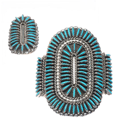 6.6" Cuff sz7.5 ring Jason Yazzie Zuni sterling silver needlepoint turquoise set