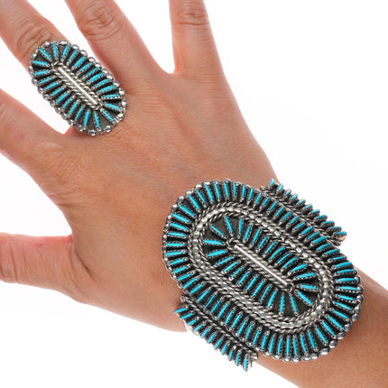 6.6" Cuff sz7.5 ring Jason Yazzie Zuni sterling silver needlepoint turquoise set