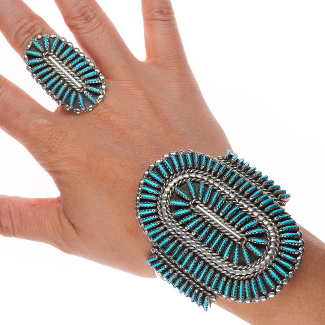 6.6" Cuff sz7.5 ring Jason Yazzie Zuni sterling silver needlepoint turquoise set