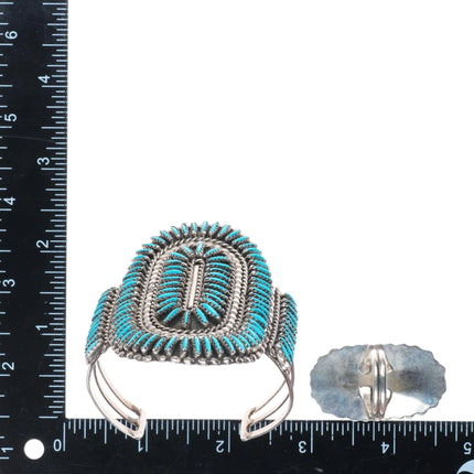 6.6" Cuff sz7.5 ring Jason Yazzie Zuni sterling silver needlepoint turquoise set