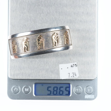 6.6" Bennett Kagenveama Hopi 14k gold/Sterling silver Kokopelli cuff bracelet