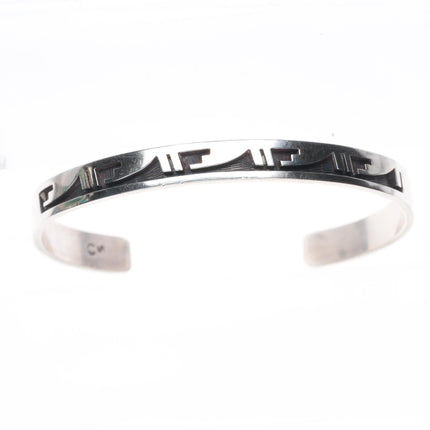 6.1" Hopi Overlay slim stacker cuff bracelet sterling silver