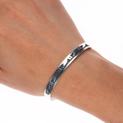 6.1" Hopi Overlay slim stacker cuff bracelet sterling silver