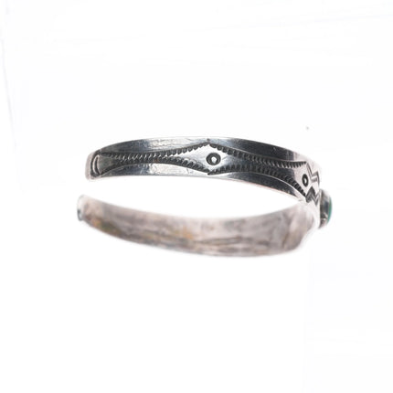 6" 1930's Navajo slim deep stamped ingot silver turquoise cuff bracelet sterling