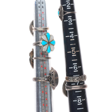 sz2.5-8 Navajo/Zuni/Southwestern sterling silver turquoise/onyx/shell rings lot