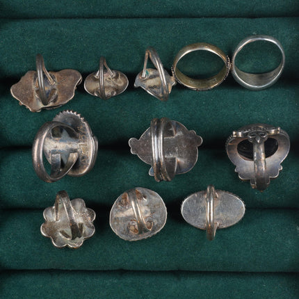 sz2.5-8 Navajo/Zuni/Southwestern sterling silver turquoise/onyx/shell rings lot