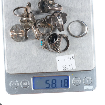 sz2.5-8 Navajo/Zuni/Southwestern sterling silver turquoise/onyx/shell rings lot