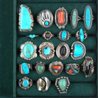 sz5-13 Navajo/Zuni/Southwestern sterling silver turquoise/onyx/coral rings lot