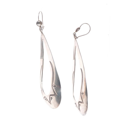 Ike Wilson (1900-1942) Navajo large sterling silver dangly hand stamped earrings