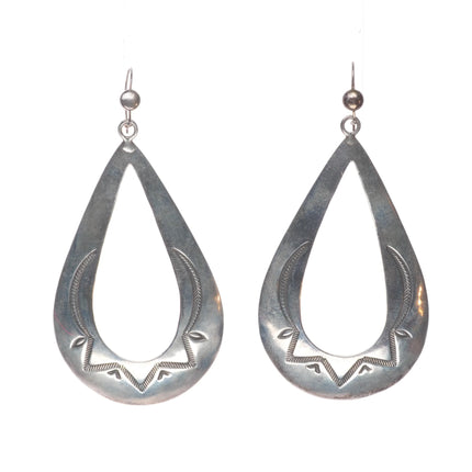 Ike Wilson (1900-1942) Navajo large sterling silver dangly hand stamped earrings
