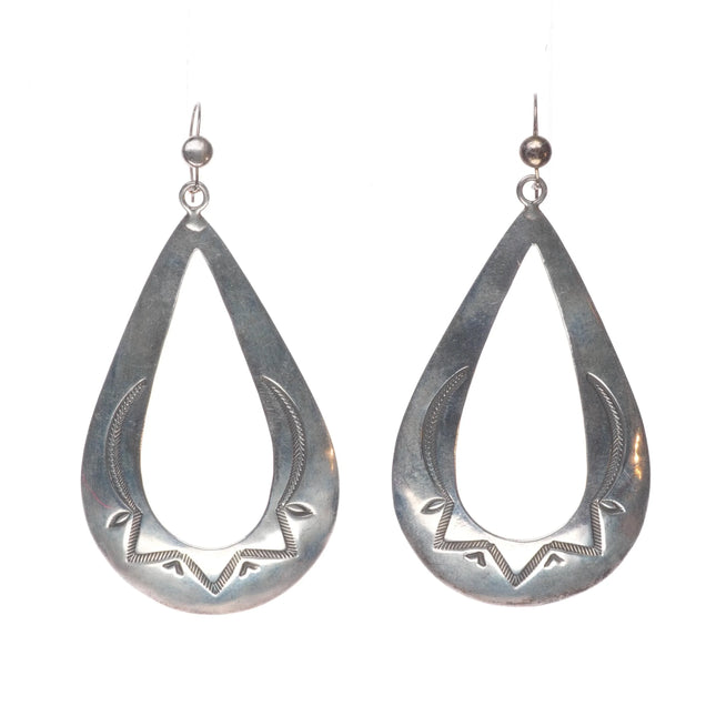 Ike Wilson (1900-1942) Navajo large sterling silver dangly hand stamped earrings