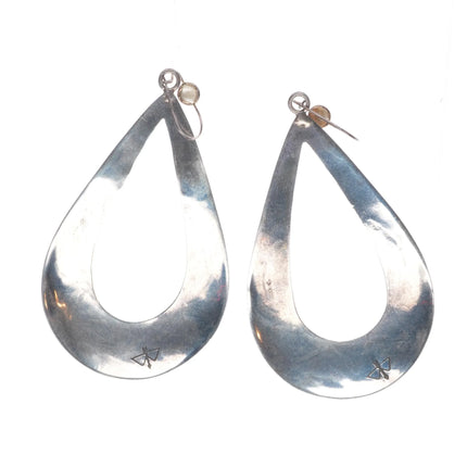 Ike Wilson (1900-1942) Navajo large sterling silver dangly hand stamped earrings