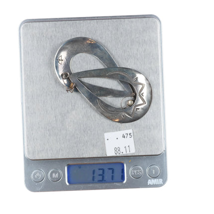 Ike Wilson (1900-1942) Navajo large sterling silver dangly hand stamped earrings