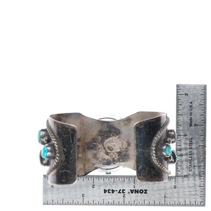 7.1" 1978 Navajo sterling silver turquoise cluster watch cuff bracelet