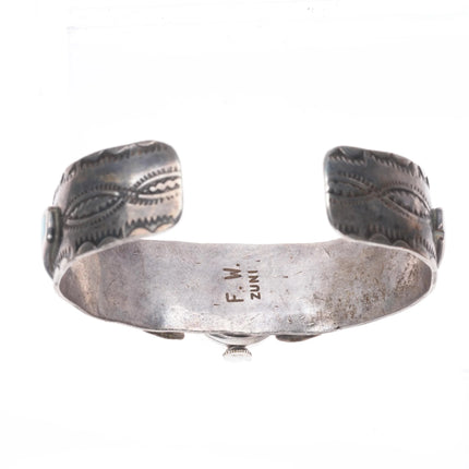 6" Vintage F.W. Zuni sterling silver channel inlay turquoise watch cuff bracelet