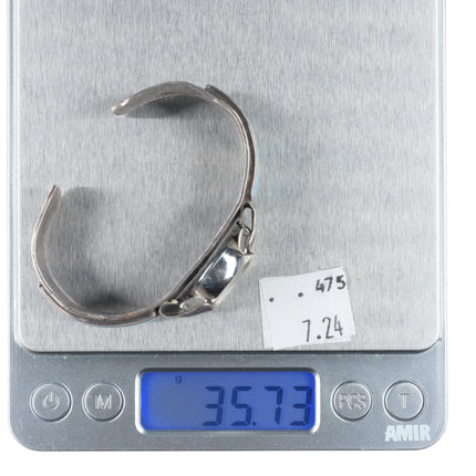 6" Vintage F.W. Zuni sterling silver channel inlay turquoise watch cuff bracelet