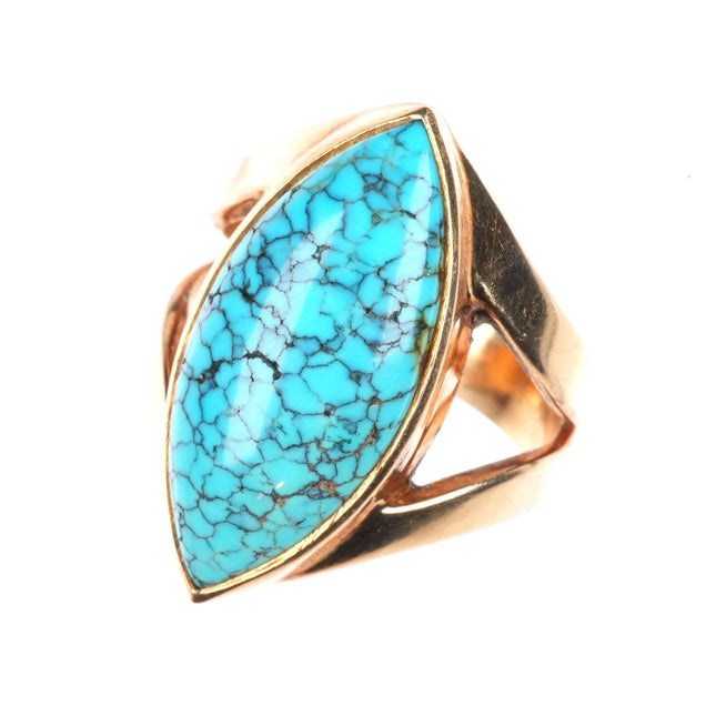 sz7 vintage 14k gold high grade #8 spiderweb turquoise ring size 7