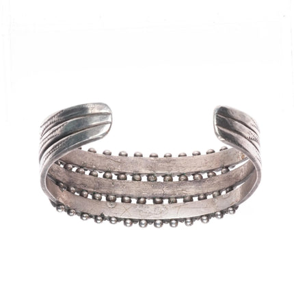 6.2" 30's-40's Zuni slanted 3 row turquoise sterling silver cuff bracelet