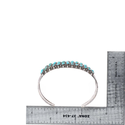 6.2" 30's-40's Zuni slanted 3 row turquoise sterling silver cuff bracelet