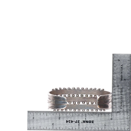 6.2" 30's-40's Zuni slanted 3 row turquoise sterling silver cuff bracelet