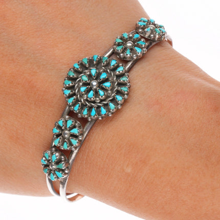 6.5" Trudy Quetawki Zuni sterling silver petit point turquoise cuff bracelet