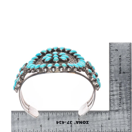 6.75" 50's-60's HTM Zuni Sterling silver turquoise cluster cuff bracelet