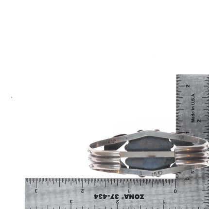 6.25" 1960's Navajo sterling silver DS featherwork cuff bracelet w/turquoise