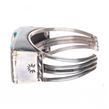 6.4" Vintage sterling silver turquoise, shell, wood, malachite cuff bracelet