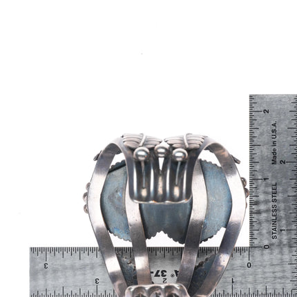 6.4" 1960's Royston Turquoise chiseled featherwork sterling silver cuff bracelet