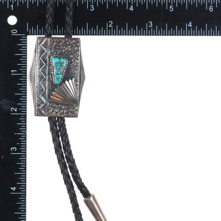 Vintage Tufa Cast sterling silver High grade turquoise Navajo or Hopi bolo tie