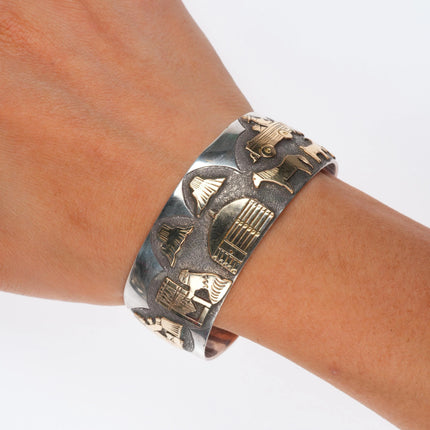 6.6" Russ Rockbridge Navajo storyteller cuff bracelet sterling silver/gold fill