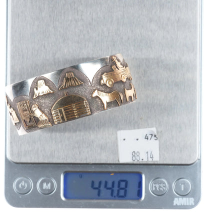 6.6" Russ Rockbridge Navajo storyteller cuff bracelet sterling silver/gold fill