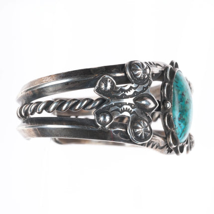 6.25" 50's-60's Navajo sterling silver butterfly sides turquoise cuff bracelet