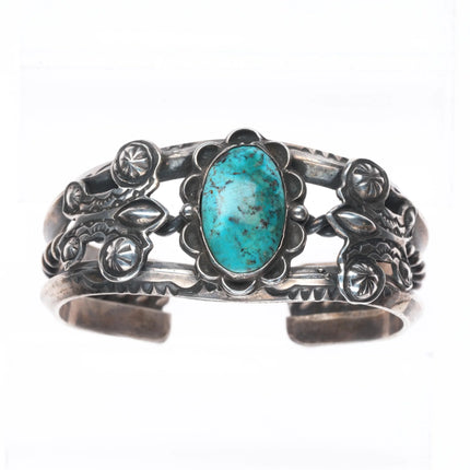 6.25" 50's-60's Navajo sterling silver butterfly sides turquoise cuff bracelet