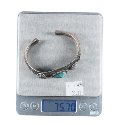 6.25" 50's-60's Navajo sterling silver butterfly sides turquoise cuff bracelet