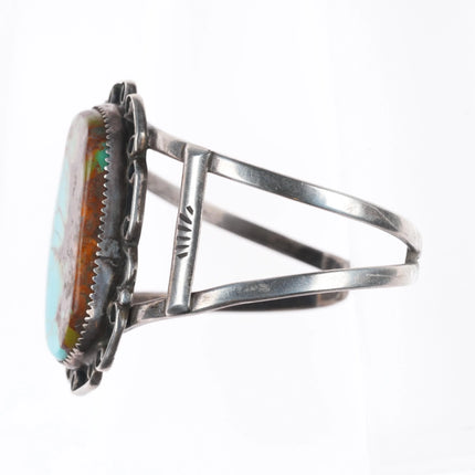 6.4" Vintage Navajo sterling silver boulder turquoise cuff bracelet