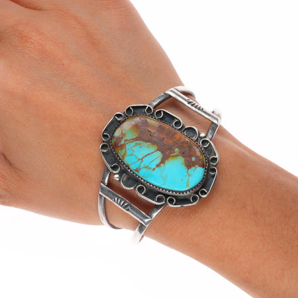6.4" Vintage Navajo sterling silver boulder turquoise cuff bracelet