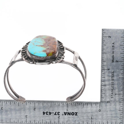 6.4" Vintage Navajo sterling silver boulder turquoise cuff bracelet
