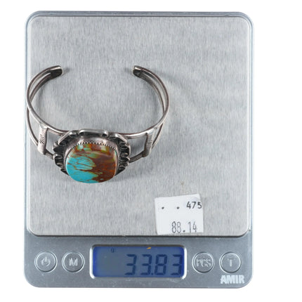 6.4" Vintage Navajo sterling silver boulder turquoise cuff bracelet