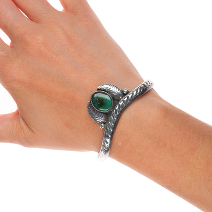 6.1" Vintage Navajo sterling silver Royston turquoise feather cuff bracelet
