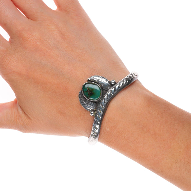 6.1" Vintage Navajo sterling silver Royston turquoise feather cuff bracelet