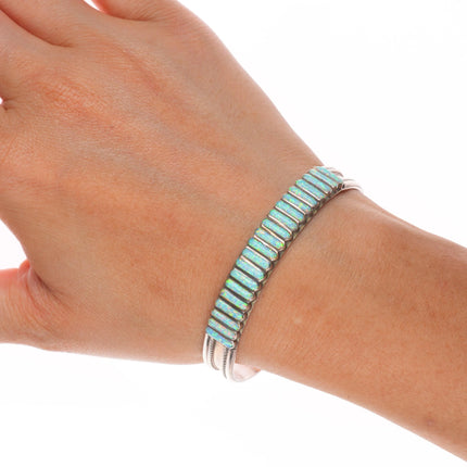 6.35" LS Zuni sterling silver opal inlay ribbed row cuff bracelet
